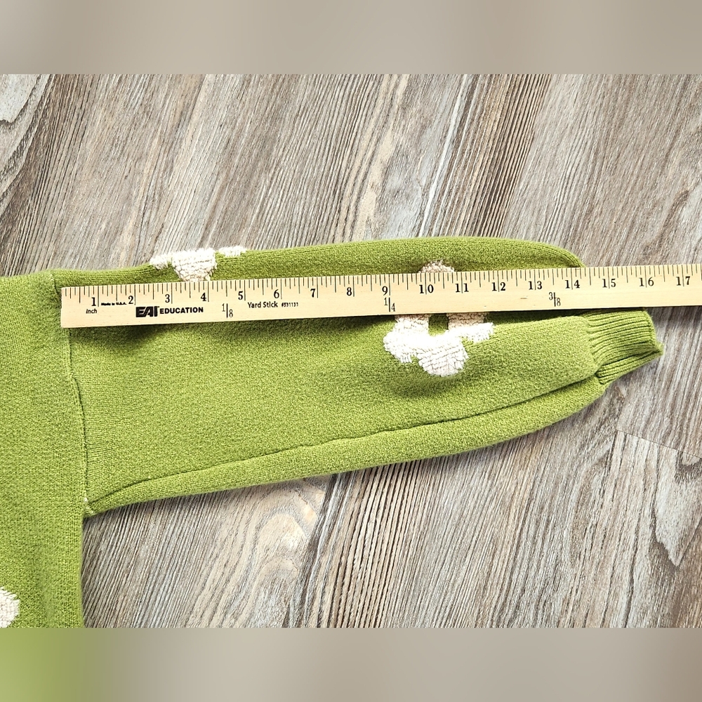 Luna Ivy Lime 3D Ivory Daisy Cropped Sweater Womens L Long Sleeve Retro Crew - Picture 13 of 13